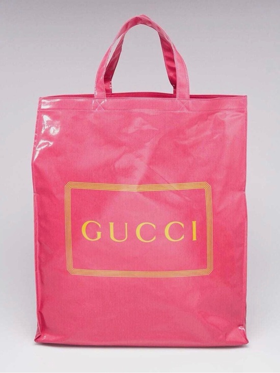 Gucci Handbags - New Gucci Signature Pink Nylon Tote Shopper Bag Large Logo Italy NWT